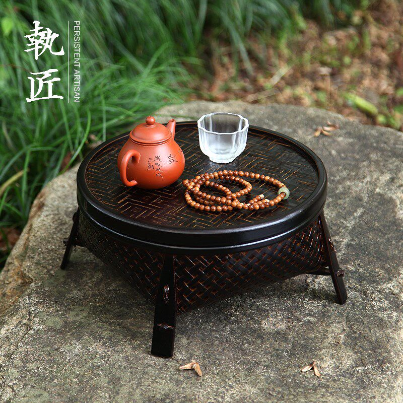 执匠寒山a茶具收纳盒竹编食盒礼品篮收纳篮桌面储物篮带盖竹篮托