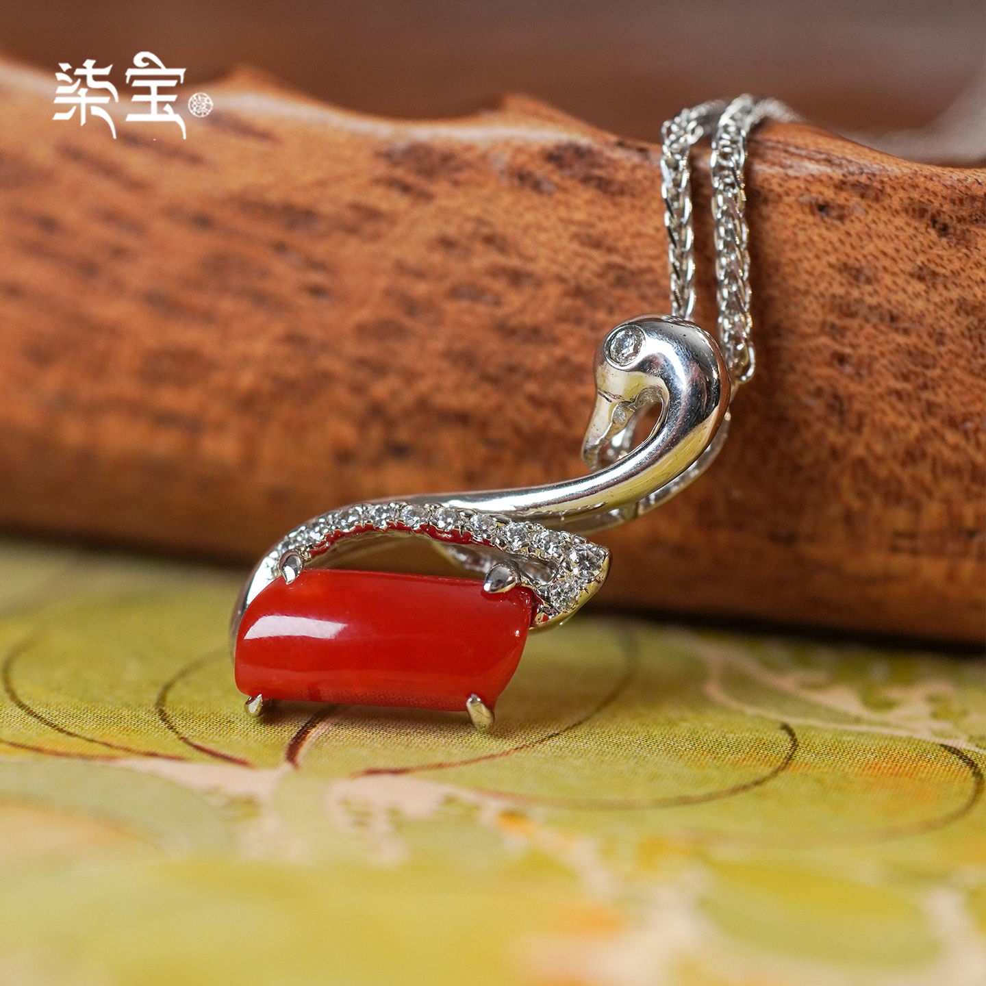 天然红珊瑚项链吊坠女小众设计