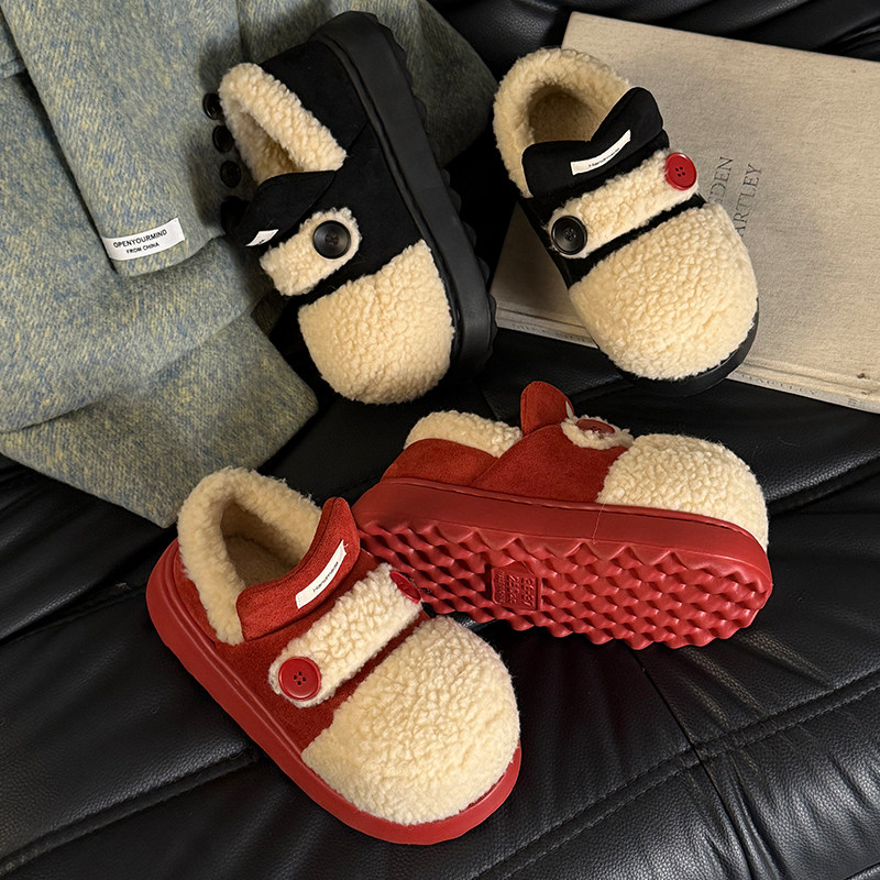 设计纽扣棉鞋厚底加绒保暖雪地靴女士冬季新款防滑毛绒棉拖鞋外穿,居家布艺,居家棉拖/棉鞋,淘宝优惠券,粉丝福利购,淘宝优惠卷