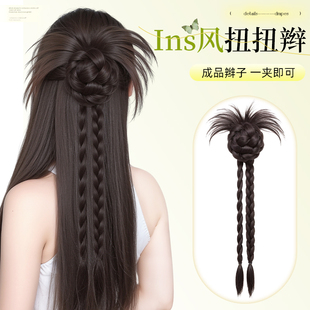 假发辫子女马尾甜飒夏日慵懒鸡毛花苞头抓夹麻花扭扭辫假发辫马尾