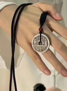 祥云男女ins山花鬼铜钱加厚新中式项链学生配饰挂件手工古风平安