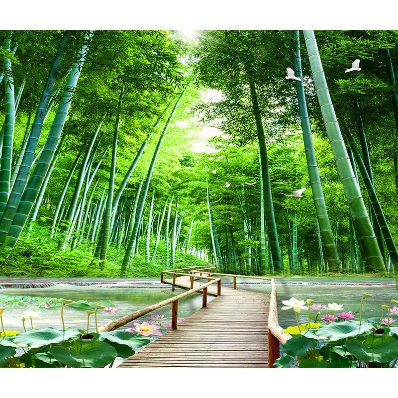新直播背景布立体主播墙纸布3D山水大草原主竹林室外风景荷花中秋