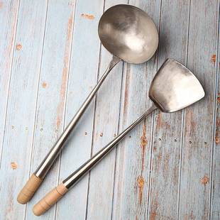 香港港式纯手工锻打2号锅铲10两炒勺 厨师专用中式木柄不锈钢炒铲