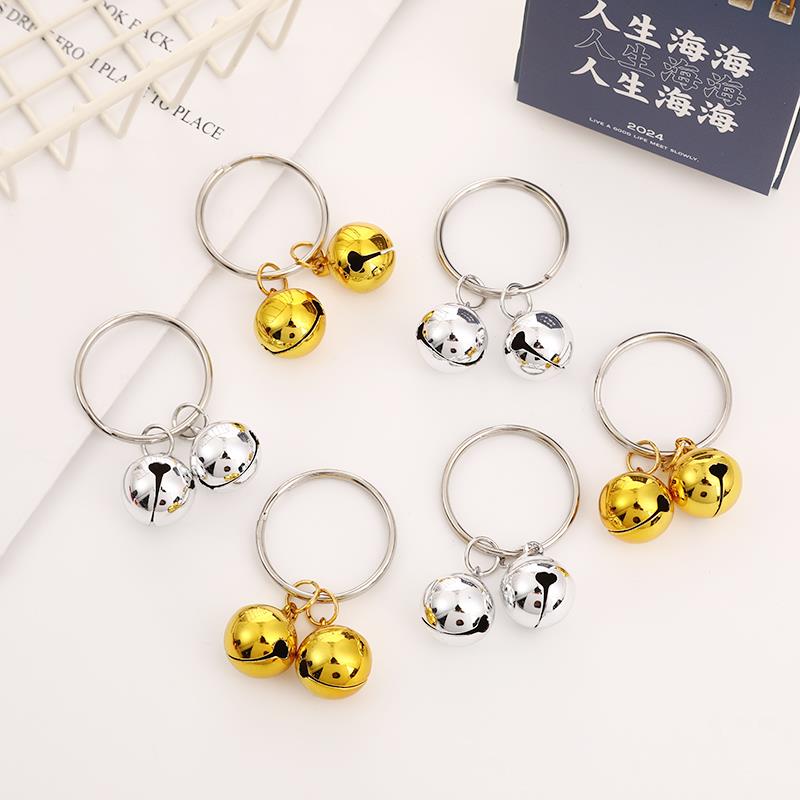 宠物猫狗双铃铛带圈挂件手工DIY铃铛项圈铜制圆铃钥匙扣挂饰