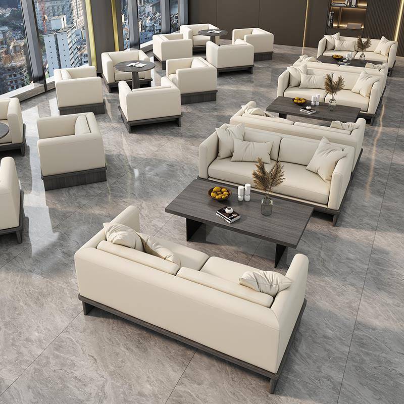 商务酒店办公大堂会议室洽谈实木沙发简易接待区接待沙发桌椅组合