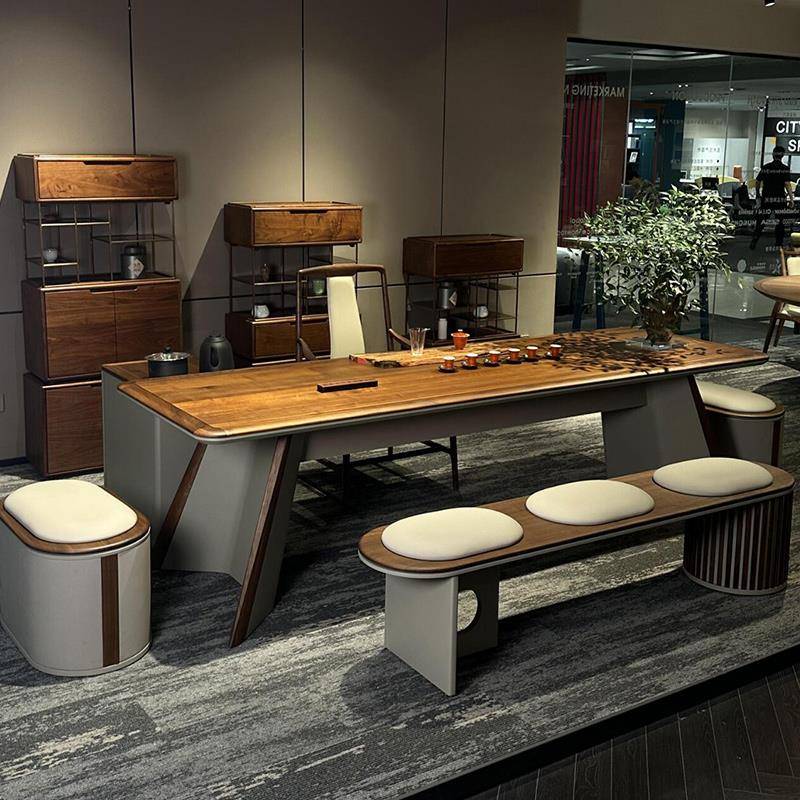 新中式黑胡桃木茶桌2025新款高端茶室办公室实木茶台喝茶桌椅组合