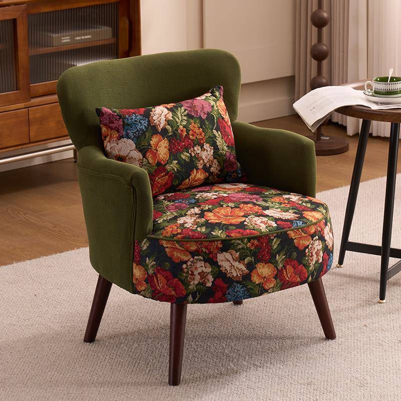 法式单人沙发椅客厅卧室阳台休闲单椅复古美式实木布艺单张小椅子