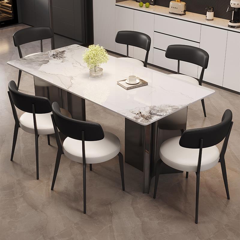 2025新款家用岩板餐桌椅小户型饭桌子组合诧寂风实木长方形客厅桌