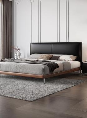 真皮床黑色豆腐块Normcore层牛皮双人床高盒存储全实木大气软床