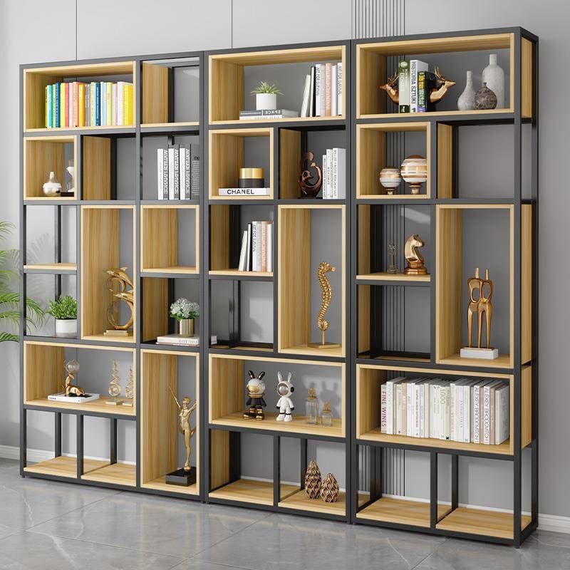 美式铁艺屏风隔断客厅架子实木书架简约一体靠墙展示架落地置物架