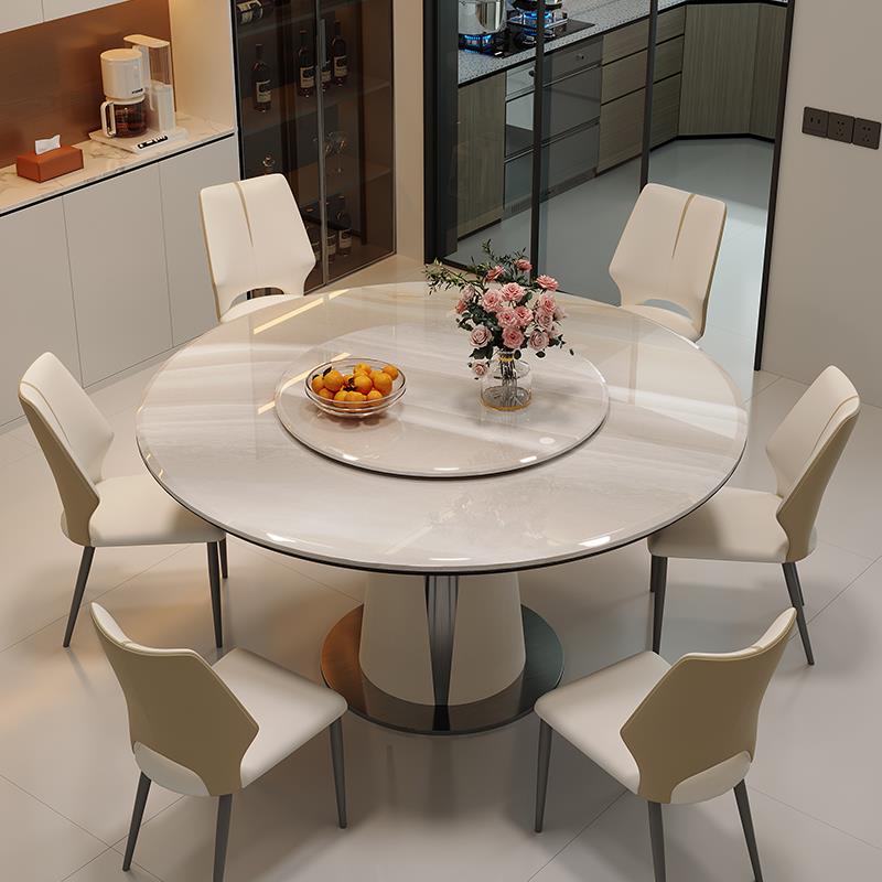 圆形岩板餐桌2025新款家用小户型饭桌意式轻奢现代餐厅餐桌椅组合