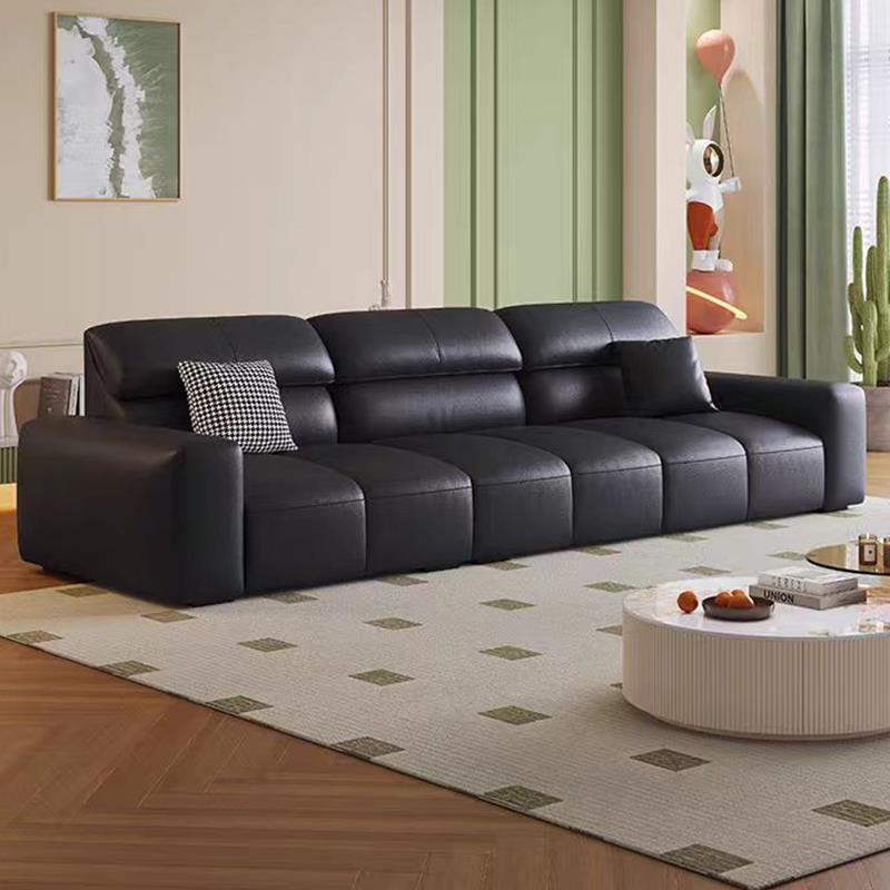 意式极简头层真皮沙发客厅小户型2025新款现代简约直排黑色钢琴键