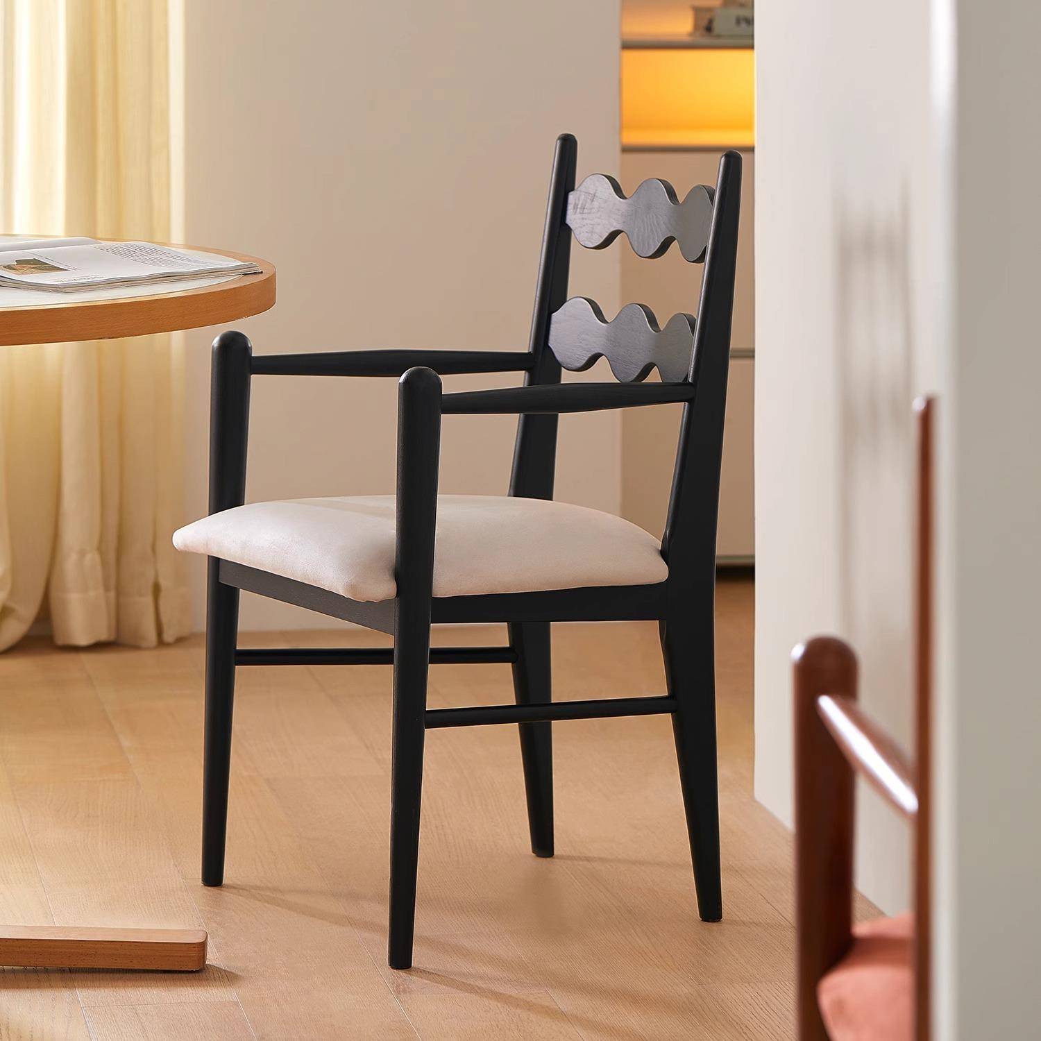 实木餐椅家用北欧覆古创意休闲靠背椅法式中古设计师扶手软包椅子