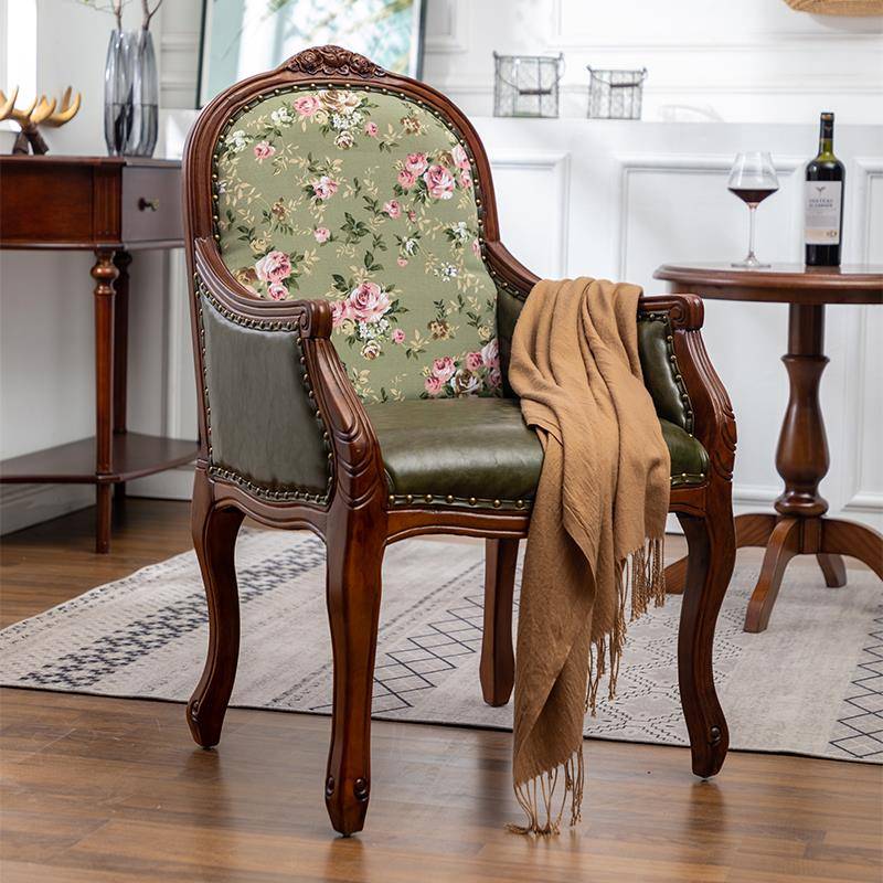 美式实木休闲椅子欧式复古单人真皮阳台酒店咖啡厅会所书房老虎椅