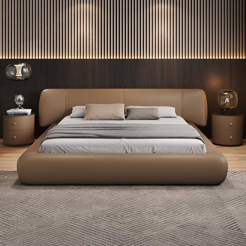 北栖软包床意式极简真皮床现代简约主卧小户型婚床双人环抱榉木床