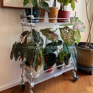 花架置物架窗台压克力中古不锈钢小推车可移动层架花架客厅收纳层