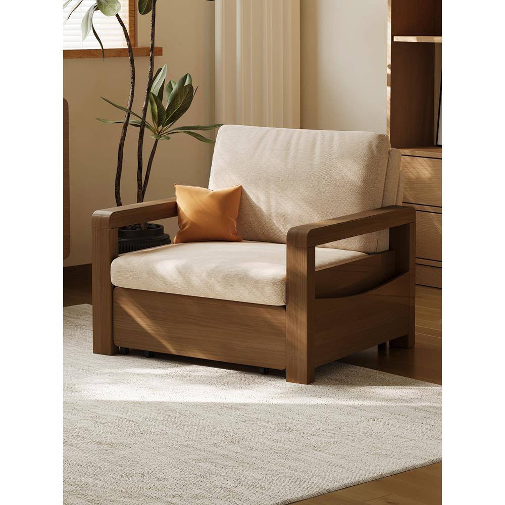 实木沙发床北欧折叠两用可伸缩现代简约橡木小公寓新中式客厅沙发