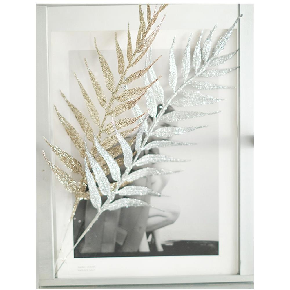 Bg设计银色香槟金色闪闪发光的圣诞装饰模拟树叶插枝圣诞树DIY安