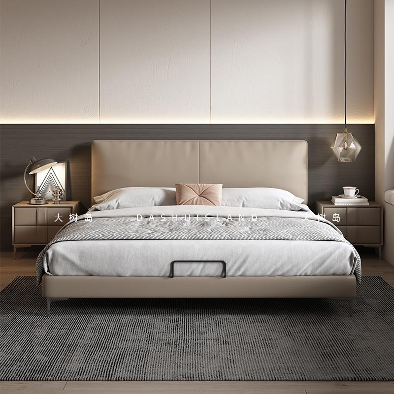 大树岛家居意式极简真皮床主卧高端大气现代简约头层牛皮双人床