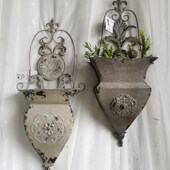 铁艺做旧浮雕壁挂花斗园艺挂件花器 饰品欧式 设计师新款 家居庭院装