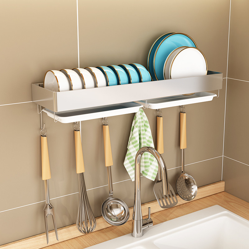 免打孔厨房壁挂式置物架墙上碗架沥水架水槽上单层碗碟盘子收纳架