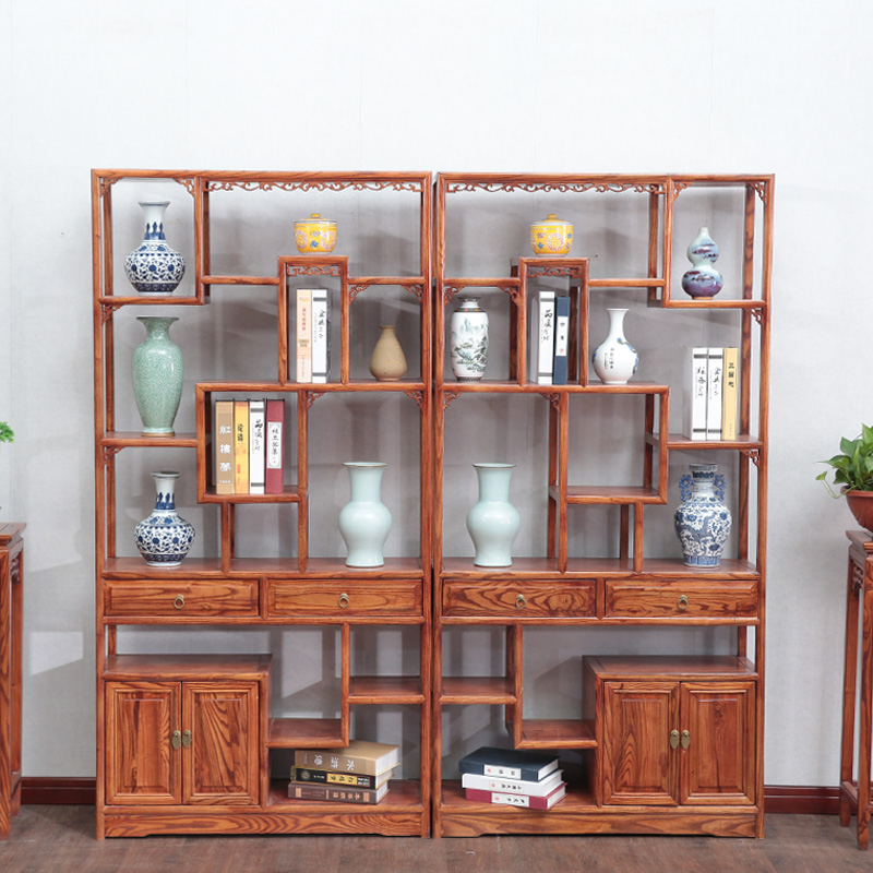 中式仿古实木榆木博古架茶叶置物架多宝阁展示架货物架多宝格架子