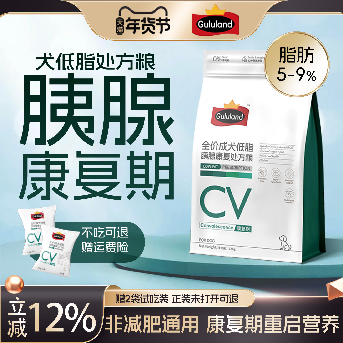 Gululand咕陆狗狗低脂胰腺处方狗粮处方粮易消化康复期恢复期