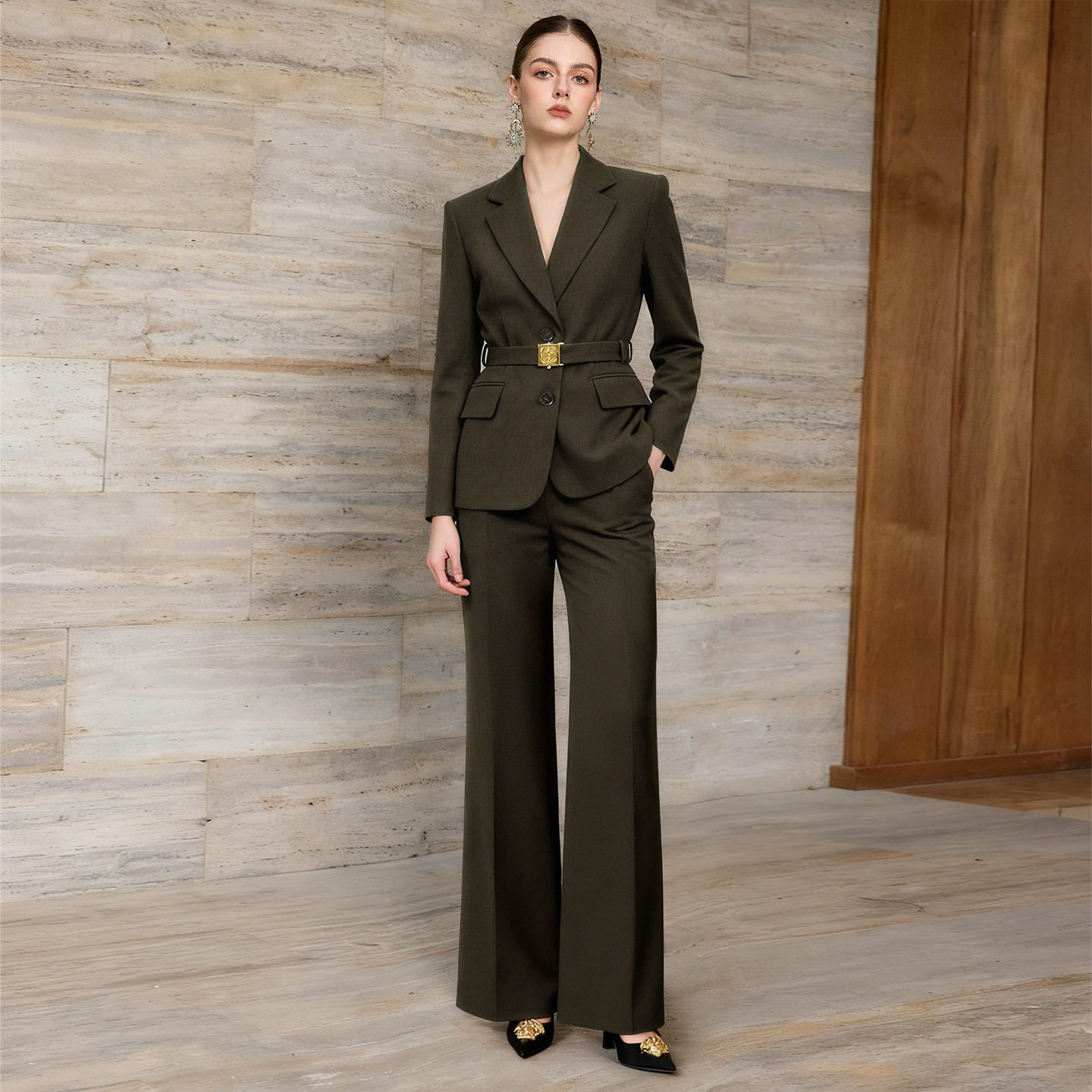 复古高级感老钱风羊毛西装套装女秋冬新款收腰显瘦时尚通勤职业装