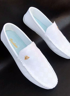 白色豆豆鞋男潮夏季潮流透气懒人鞋202H2新款开车男鞋男士休闲皮