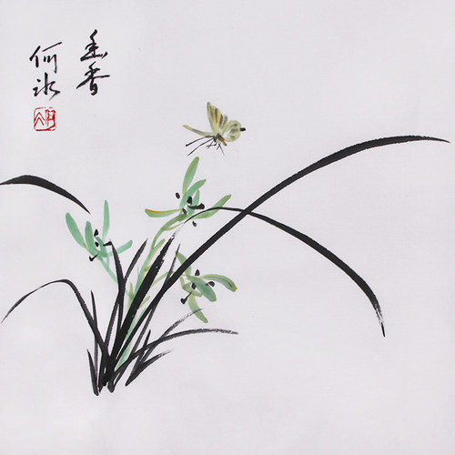 特惠捡漏手绘国画兰花水墨画简约装饰画斗方挂画P手写字画芯34*34