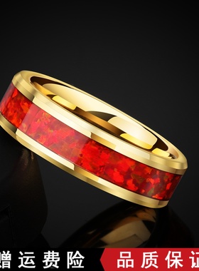 独特新年红色本命年男士戒指潮B高级时尚金色澳宝指环食指男戒子
