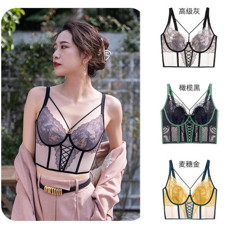 内衣女薄款聚拢美背收胃胸v罩防下垂收副乳文胸大胸显小长胸罩