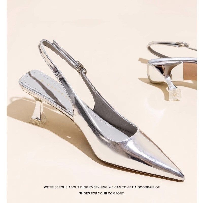 法式银色b包头凉鞋女夏季高级感2025新款气质鞋子不累脚中跟高跟