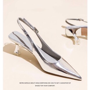 法式银色b包头凉鞋女夏季高级感2025新款气质鞋子不累脚中跟高跟
