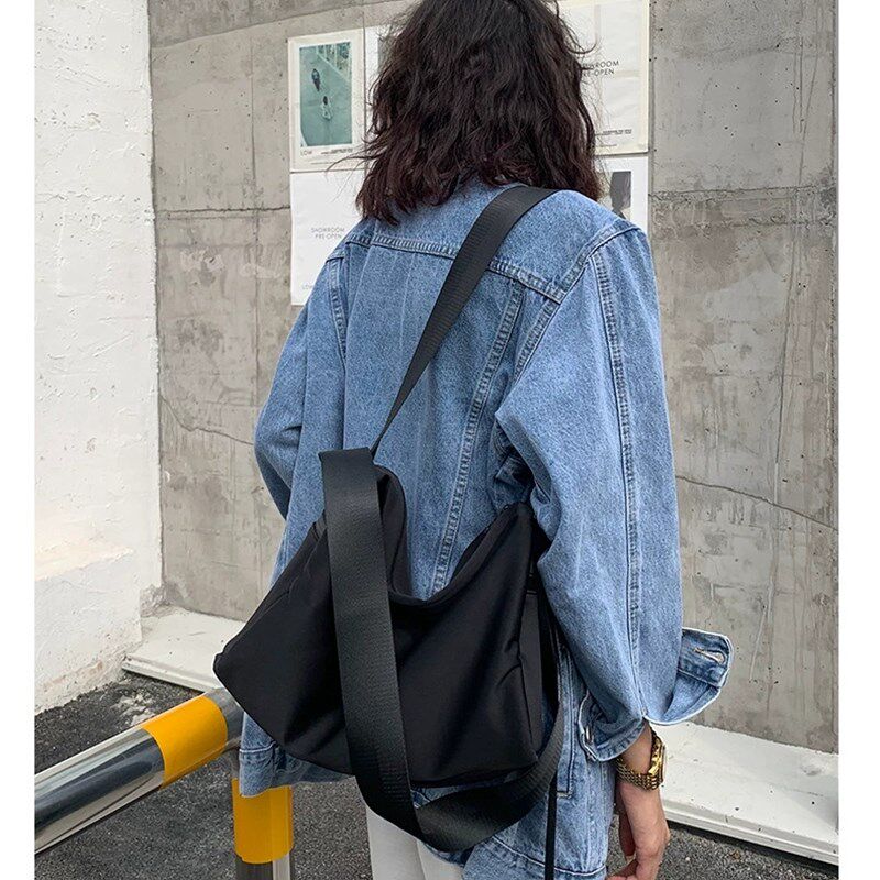 网红秋冬新款单肩包休闲s宽肩带斜挎大包弹力布料简约韩版女包潮
