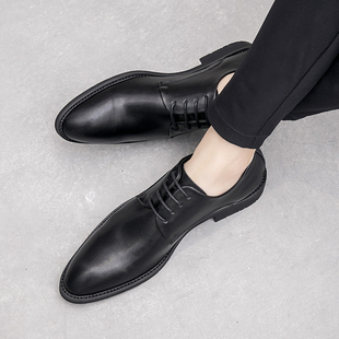 冬季男士a商务休闲小皮鞋男韩版尖头潮流英伦加绒软皮正装上班鞋