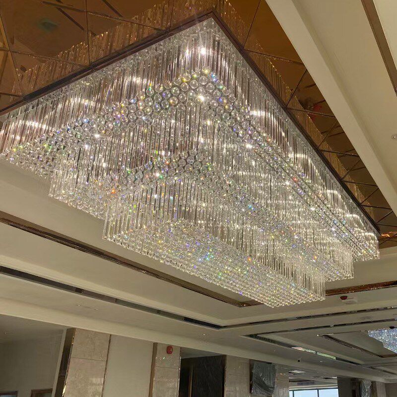 酒店大堂大厅水晶吊灯长方形别墅客厅大L型售楼部宴会厅工程灯具