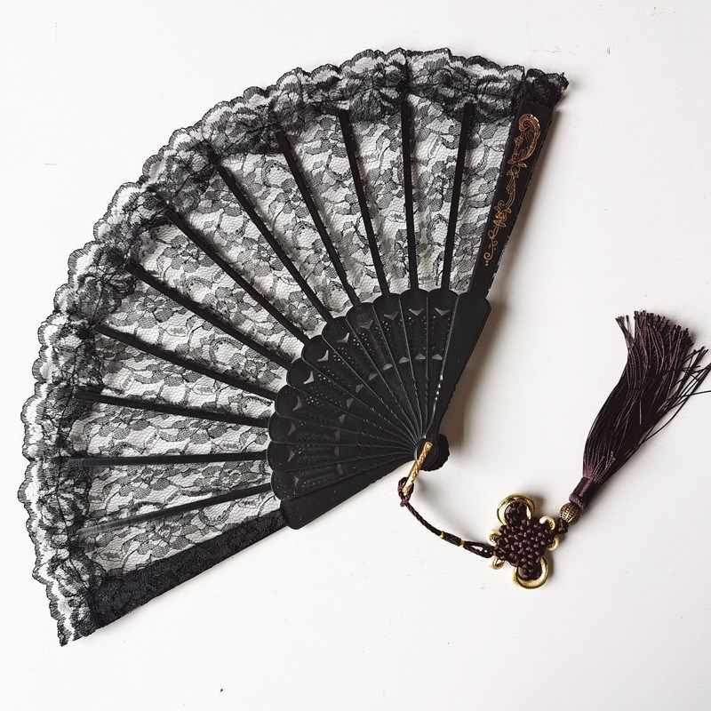7寸折扇开合灵活舞蹈蕾丝亮片欧式旗袍折扇金粉蝴蝶玫瑰古典宫廷