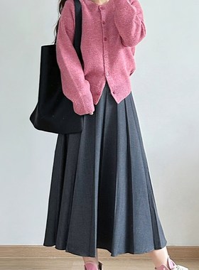 灰色西装半身裙女夏季胖妹妹mm高腰遮胯显瘦a字裙梨形身材百褶裙