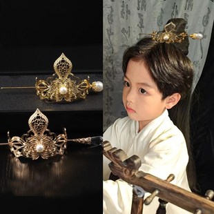 汉服配饰头饰男童发饰发簪头冠古风束发飘带发冠武侠冠男儿童古装
