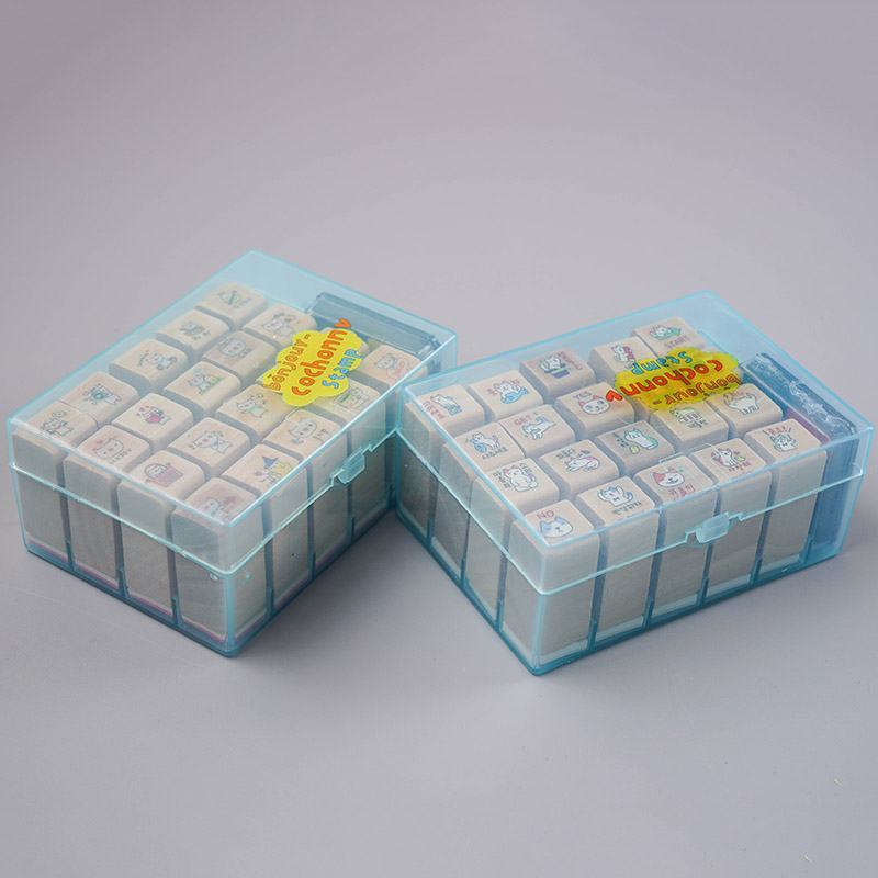 包邮 DIY可爱木质印章小猫咪 小猪日记印章20枚印章+四色印泥组合