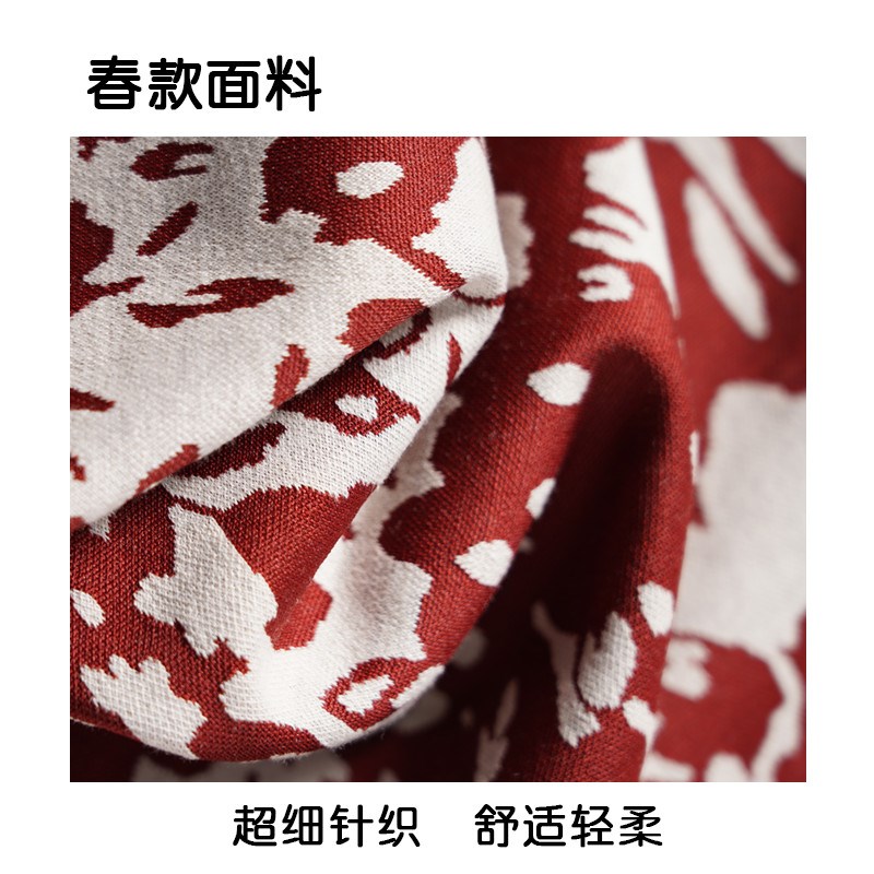 M2女装2024年春秋款宽松大码中年妈妈弹力收腰显瘦七分袖连衣裙