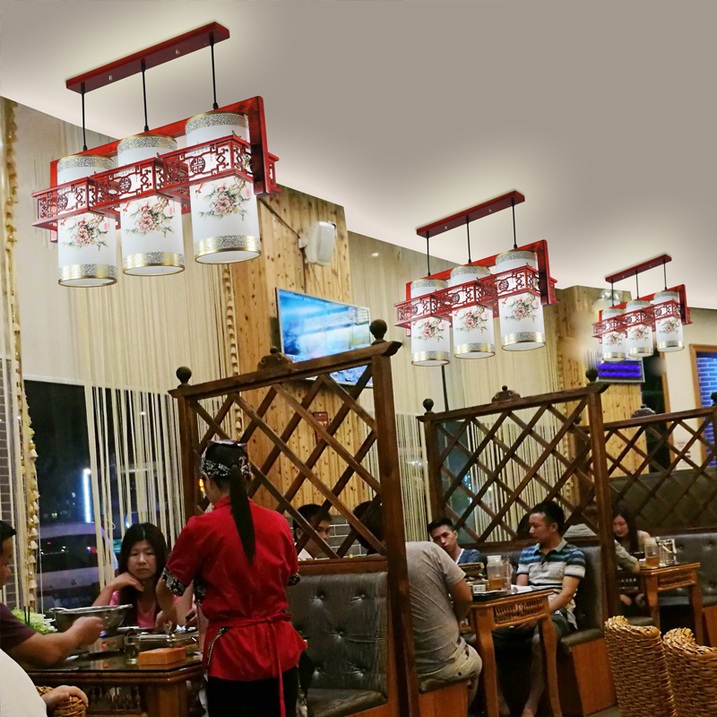 仿古中式吊灯酒店吧台长方形灯具复古网吧灯笼特色古典饭店灯饰