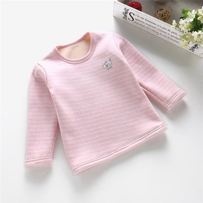 儿童加绒t恤加厚长袖纯棉 宝宝女童秋冬装保暖上衣新款男童打底衫