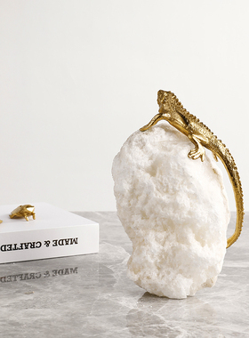 新中式摆件家居饰品天然水晶石黄铜蜥蜴办公室客厅电视柜玄关装饰