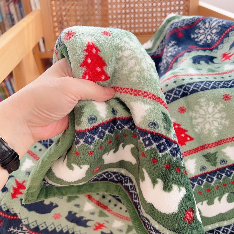 圣诞雪花熊毛毯毯子办公室午睡毯沙发毯冬季加厚珊瑚绒毯盖毯