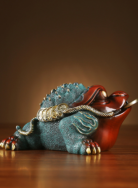 铜欣祥 创意彩铜金蟾车摆件家装饰品玄关办公室玄关电视柜摆件