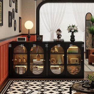 复古风黑色钢制矮书柜置物柜模块组合柜落地电视柜边柜储物收纳柜