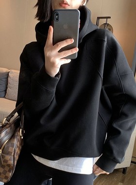 灰色连帽短款卫衣女款小个子超好看秋冬加绒加厚2024新款宽松上衣