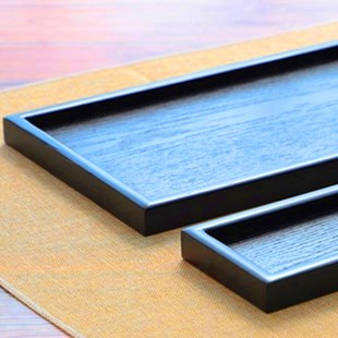 中式木质长方形托盘茶盘黑色水果盘简约圆盘圆形创意盘子可爱精致